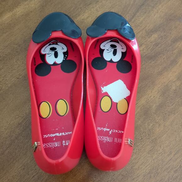 Mini Melissa Kids / Girl's Mickey & Friends Ballerinas Red/Black Girls size 1 - Picture 2 of 6